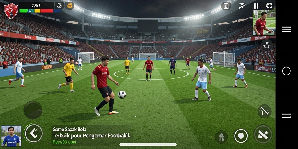 Tampilan gameplay seru di 2757 dengan aksi sepak bola nyata.