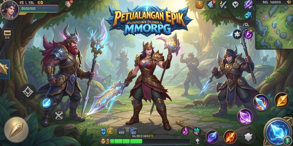 Tangkapan layar menampilkan karakter dalam pertarungan epik di dunia MMORPG.