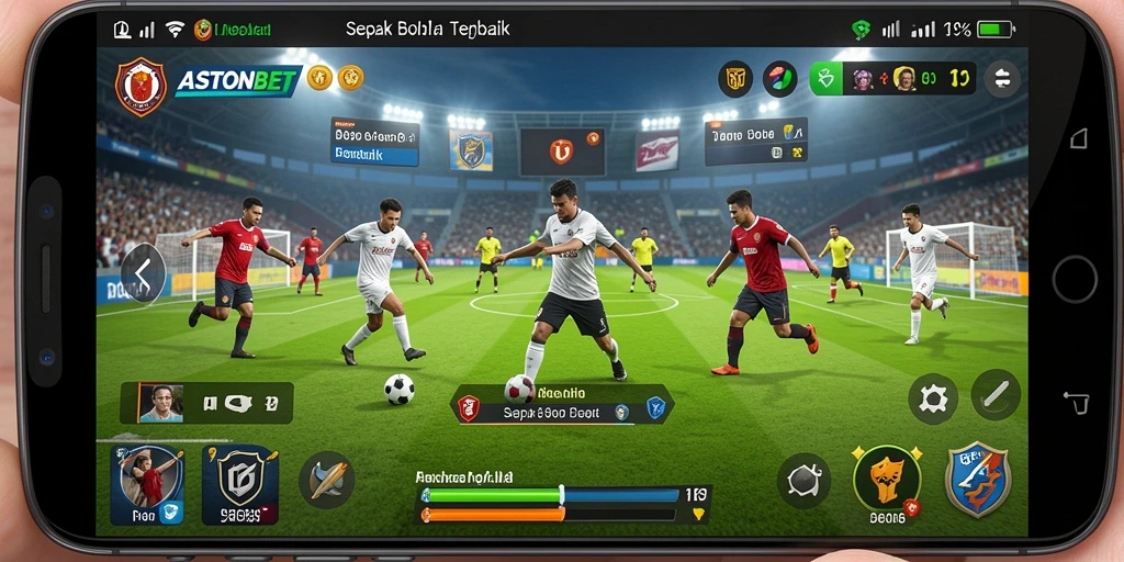 Screenshot utama ASTONBET, tampilkan aksi seru dalam permainan sepak bola.
