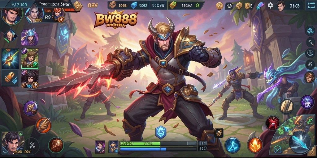 Tampilan intens gameplay BW888 di arena pertempuran MOBA.