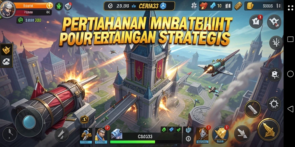 Tampilan seru dari gameplay CERIA33 dengan menara pertahanan yang strategis.