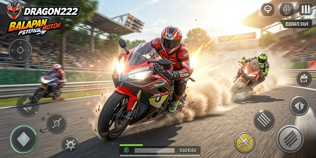 Gameplay balapan motor yang seru dan menegangkan.