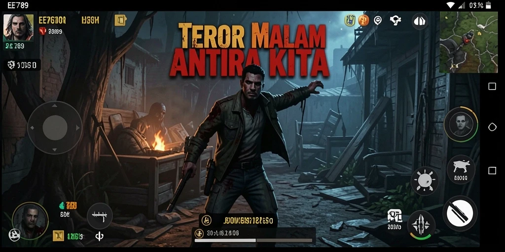 Screenshot gameplay menunjukkan suasana mencekam dalam rumah tua.