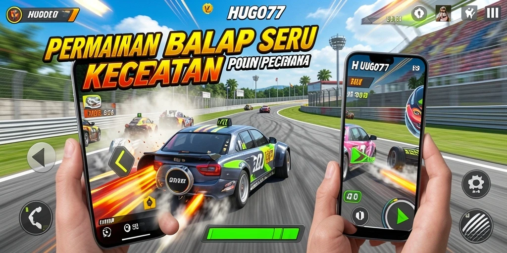 Tangkapan layar HUGO77 menunjukkan aksi balap yang mendebarkan.