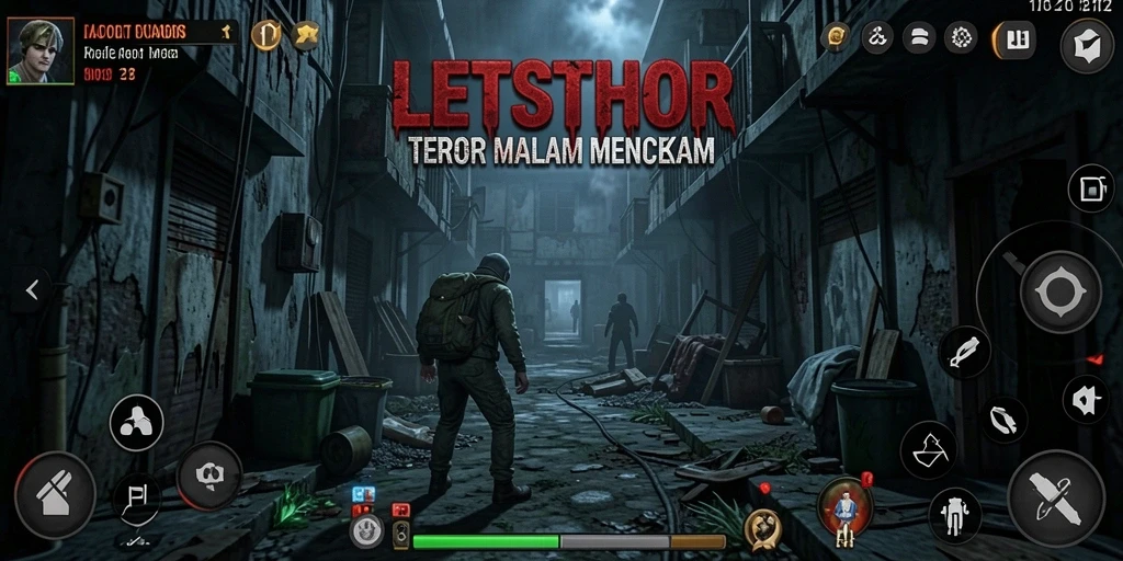 Screenshot LETSTHOR menunjukkan suasana mencekam saat gameplay berlangsung.