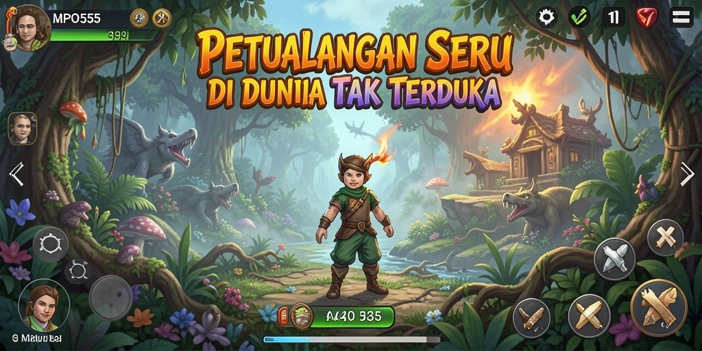 Screenshot utama MPO555 menunjukkan pemain menjelajahi dunia petualangan yang menakjubkan.