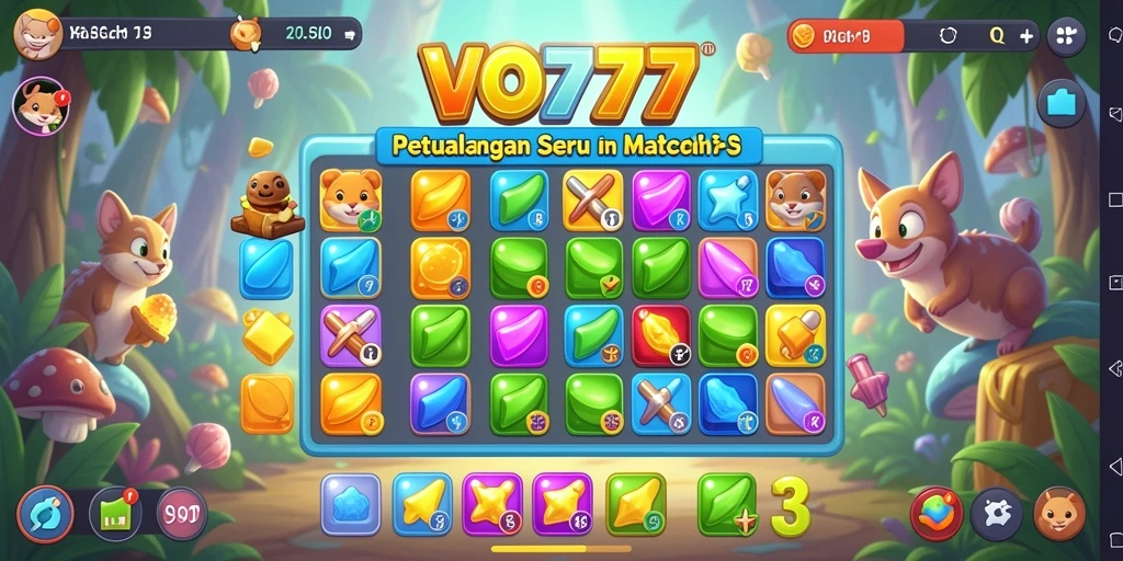 Screenshot VO777 menunjukkan aksi mencocokkan item dalam permainan Match-3 yang seru.